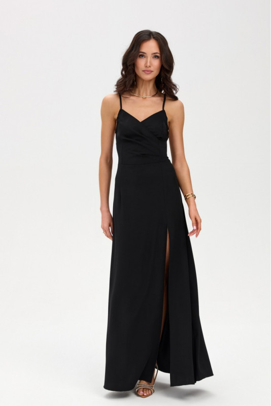 Schwarzes Maxi-Trägerkleid mit Rückenschnürung