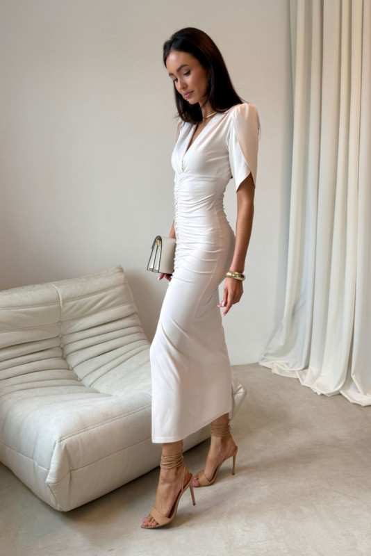 Midi-Kleid in Vanillefarbe