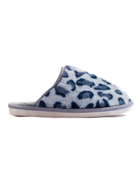 Blaue Pantoffeln mit Leopardenmuster