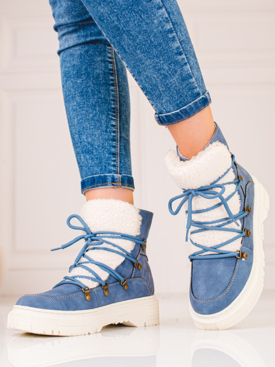 Blaue Damen Schneestiefel mit Lammfell