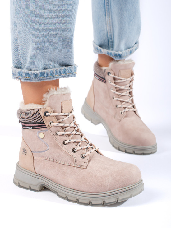 Beige gefütterte Damen-Trapperstiefel