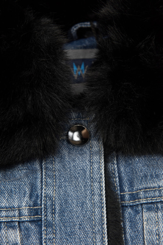 Jeansjacke mit kuscheligem Fellimitat blau/schwarz