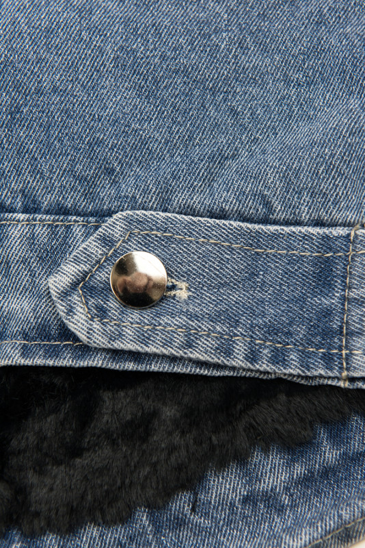 Jeansjacke mit kuscheligem Fellimitat blau/schwarz