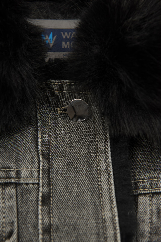Jeansjacke mit kuscheligem Fellimitat grau/schwarz