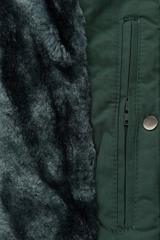 Winterjacke mit Teddy-Futter dunkelgrün/grau