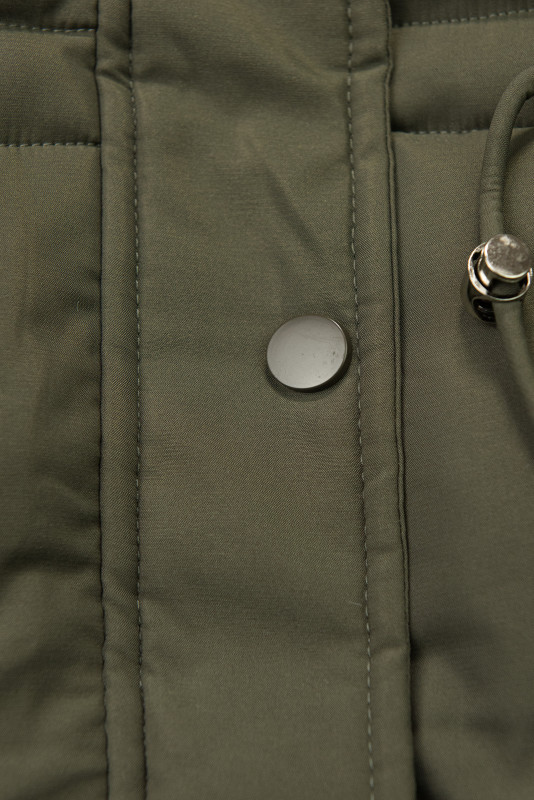 Damen-Winterjacke mit abnehmbarem Kunstfell Dunkelgrün