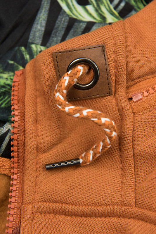 Verlängerte Sweatjacke mit hohem Kragen und Kapuze terakota