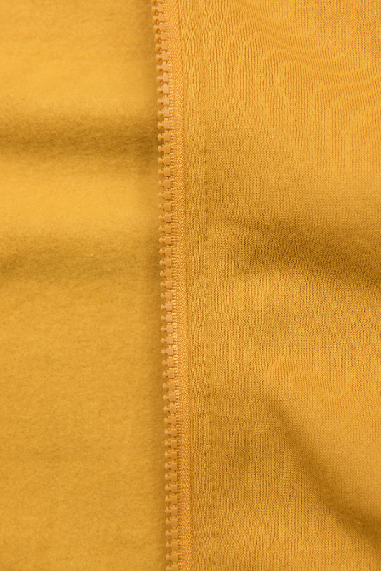 Verlängerte Sweatjacke mit hohem Kragen und Kapuze gelb