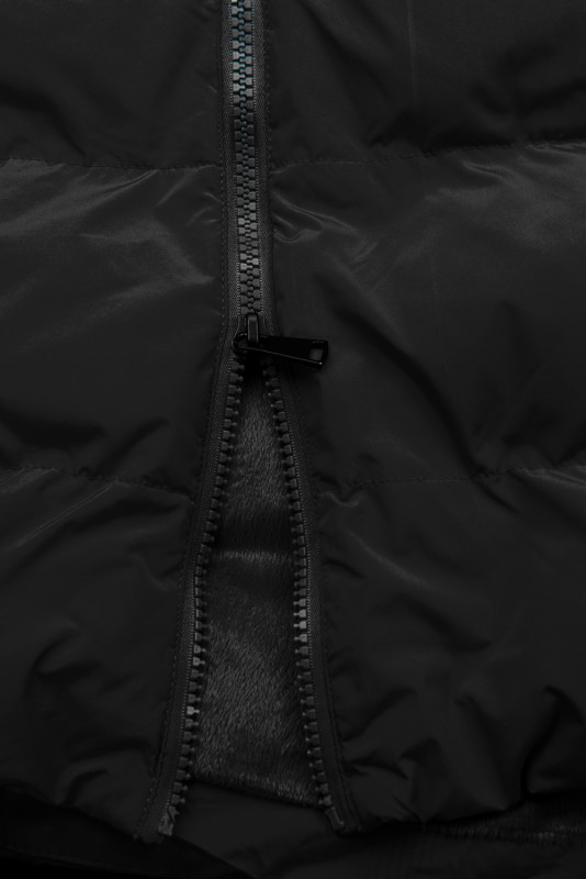 Lange Steppweste mit Kapuze Schwarz