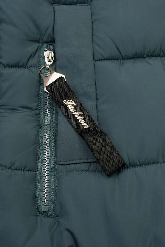 Lange Winterjacke mit Kunstpelz Petrolgrün