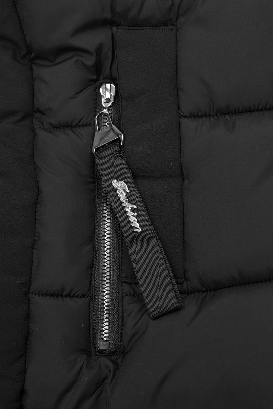 Lange Winterjacke mit Kunstpelz Schwarz