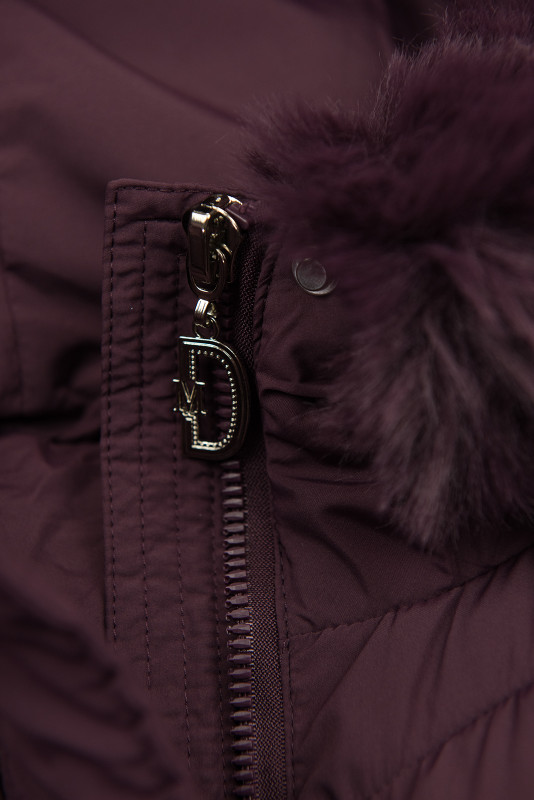 Damen-Steppjacke für den Winter mit Fell – Pflaumenviolett