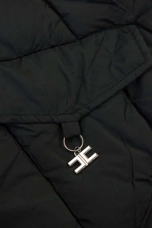Damen-Steppjacke für den Winter mit Fell – Schwarz
