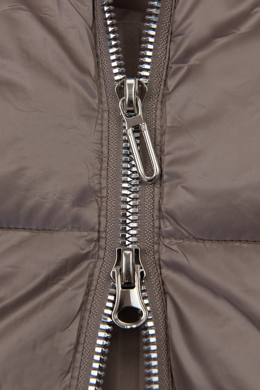 Winterjacke mit Fell, halbglänzend, Dunkelbeige