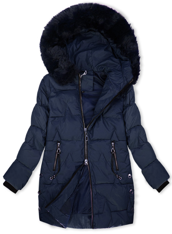 Damen-Steppmantel für den Winter mit abnehmbarem Fell Navy