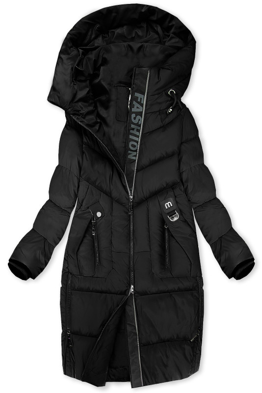 Damen-Steppmantel für den Winter mit voluminöser Kapuze Schwarz