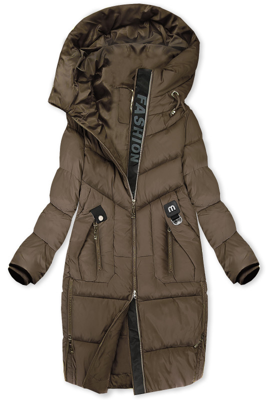 Damen-Steppmantel für den Winter mit voluminöser Kapuze Braun