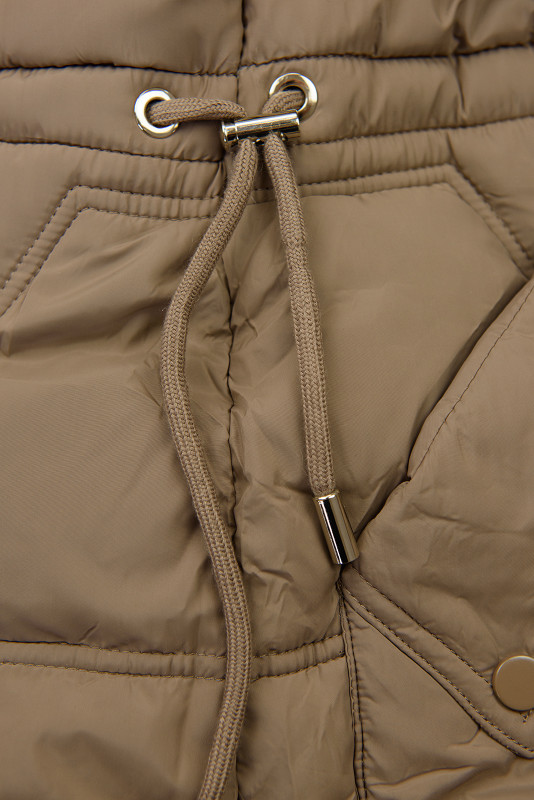 Damen-Wintermantel mit verstellbarer Taille Dunkelbeige