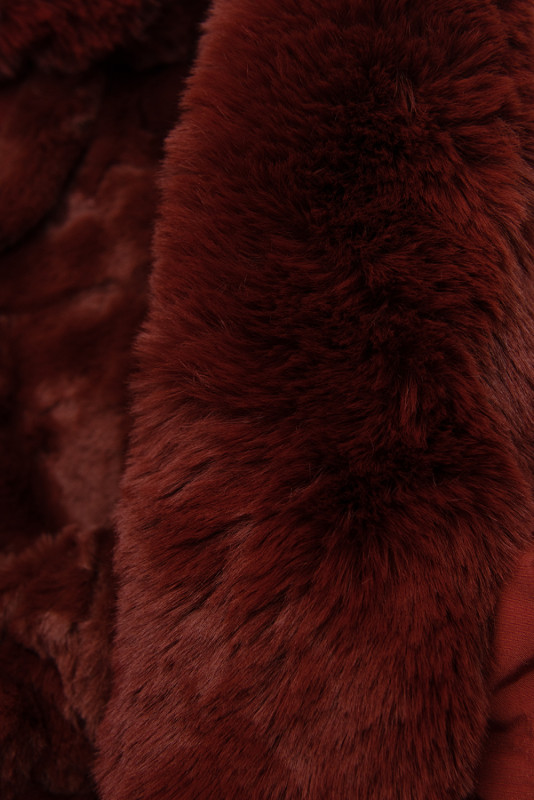 Winterparka mit Fellimitat braunrot