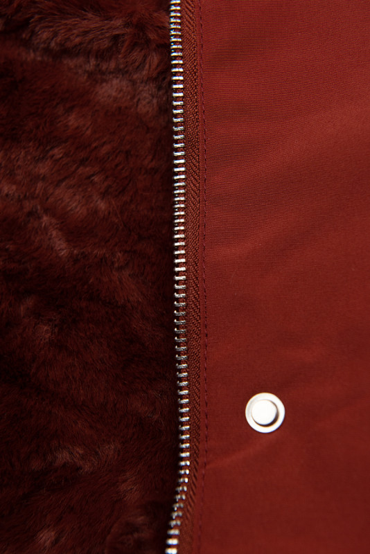 Winterparka mit Fellimitat braunrot