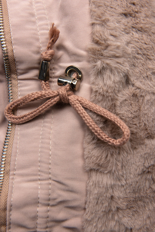 Winterparka mit Fellimitat beige-rosa