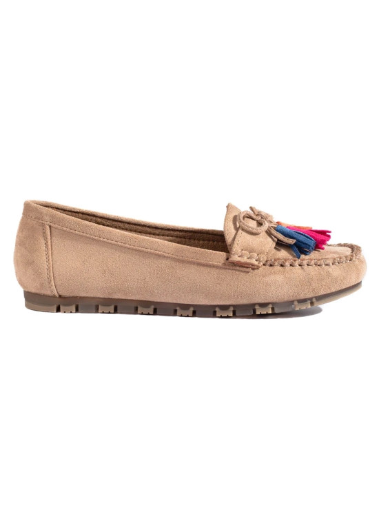 Helle beige Wildleder Mokassins Boho mit Fransen