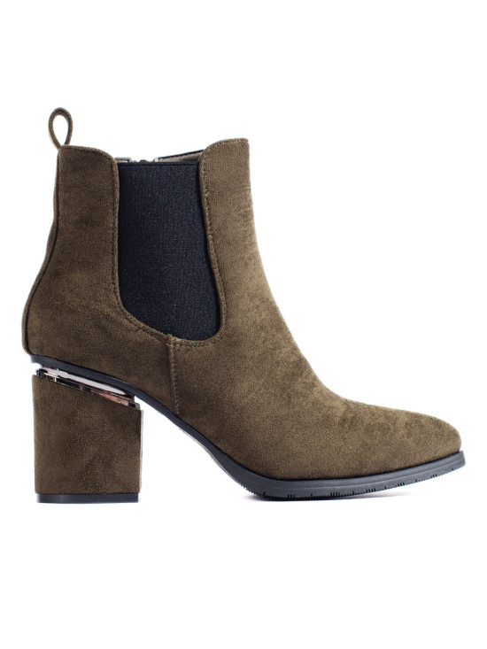 Dunkelgrüne Wildleder Stiefeletten mit Blockabsatz Vinceza