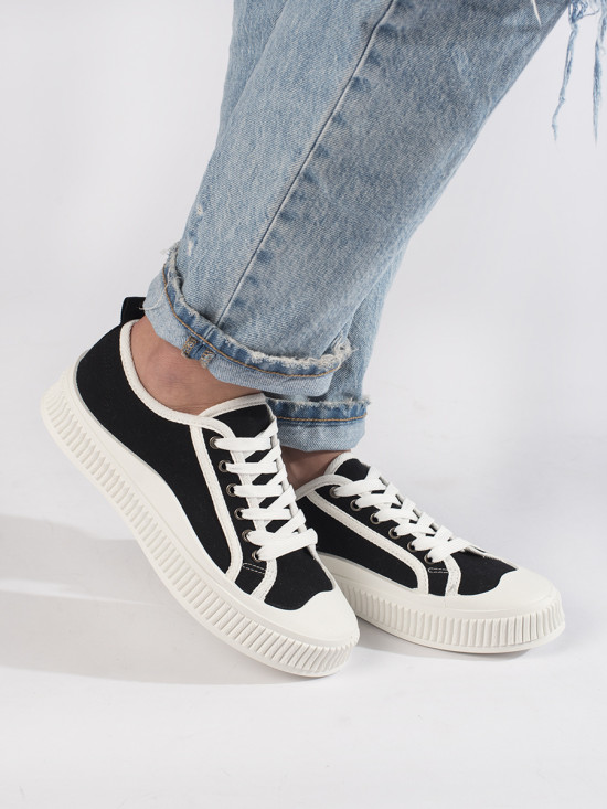 Damen Schwarz-Weiß Plattform Sneakers