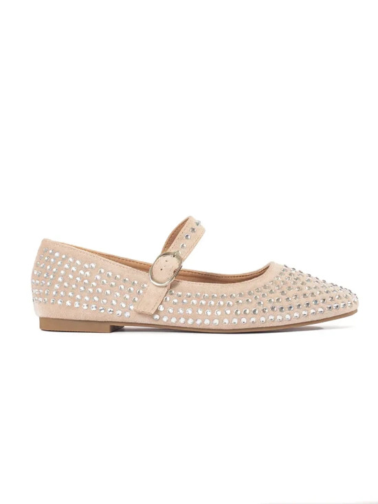 Beige Damen Ballerinas mit Nieten