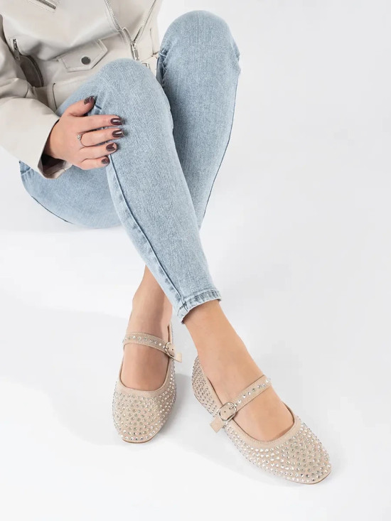 Beige Damen Ballerinas mit Nieten