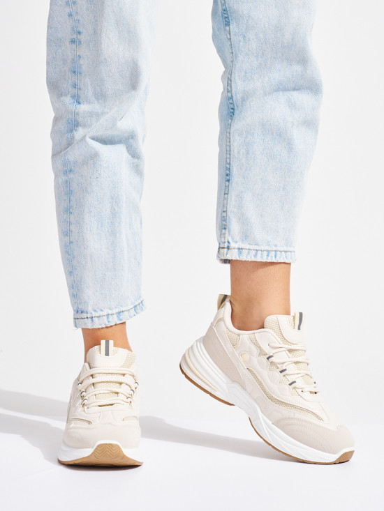 Beige Damen Sport Sneakers mit dicker Sohle