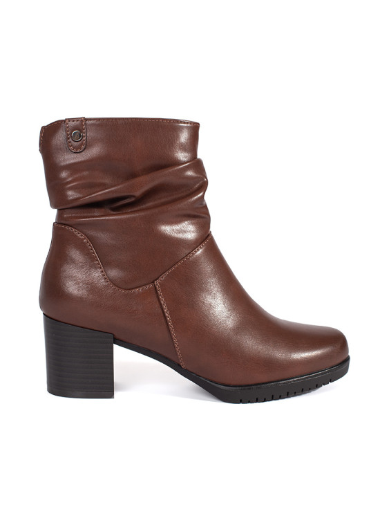 Braune Leder Stiefeletten mit Blockabsatz und gerafftem Schaft von Sergio Leone