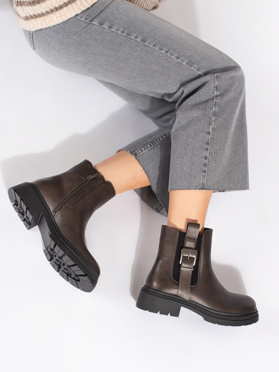 Braune Damen Stiefeletten mit Schnalle