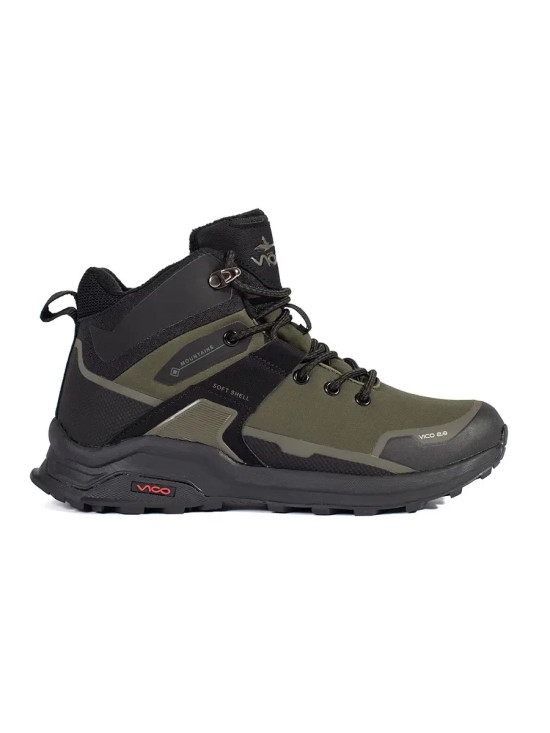 Schwarze und grüne gefütterte Wanderschuhe