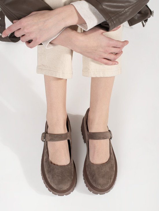 Beige Plateau-Slipper aus ökologischem Wildleder