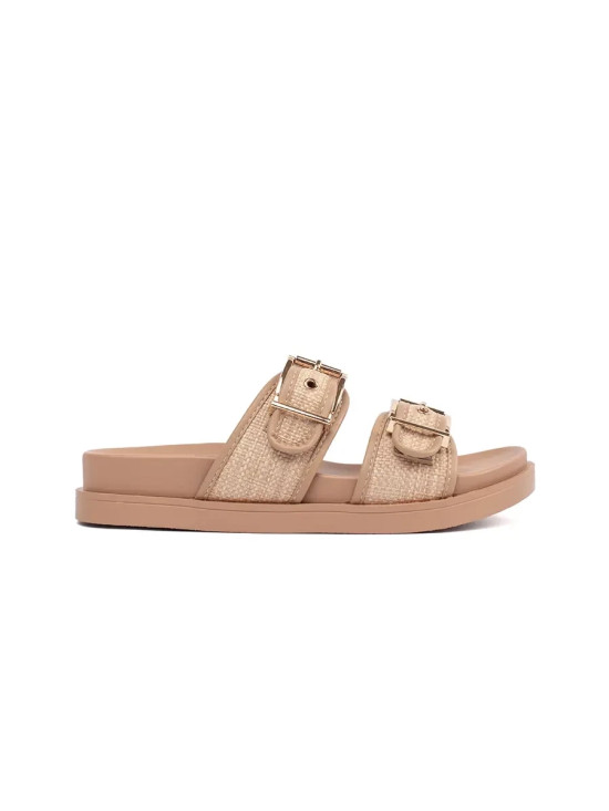 Beige flache Sandalen mit Schnallen