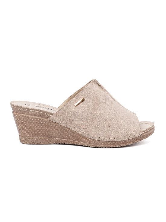 Beige Damen-Pantoletten mit Plateau