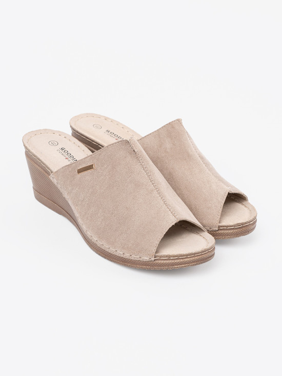 Beige Damen-Pantoletten mit Plateau