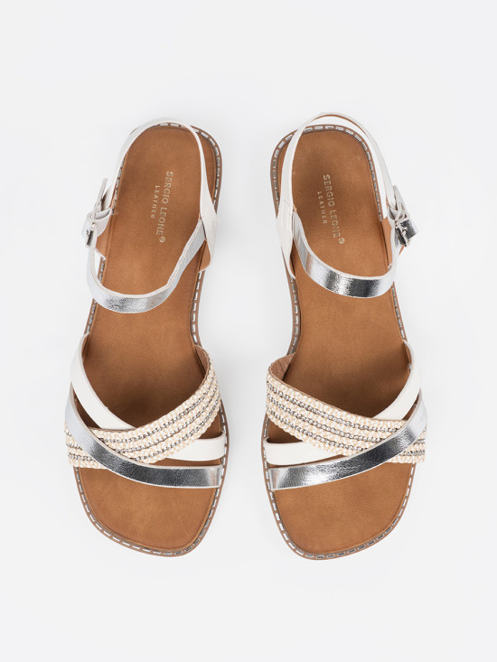 Weiße Damen Sandalen mit flachem Absatz von Sergio Leone
