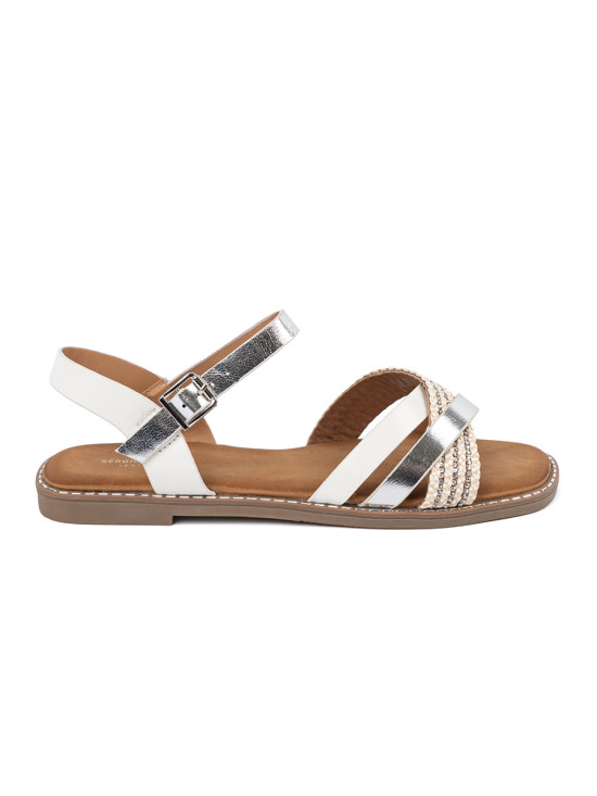 Weiße Damen Sandalen mit flachem Absatz von Sergio Leone