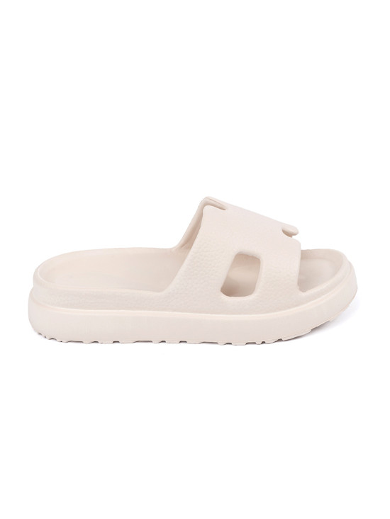 Helle beige Pantoletten auf Plattform