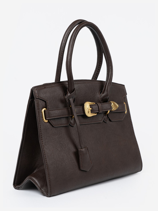 Elegante braune Handtasche mit dekorativer goldener Schnalle