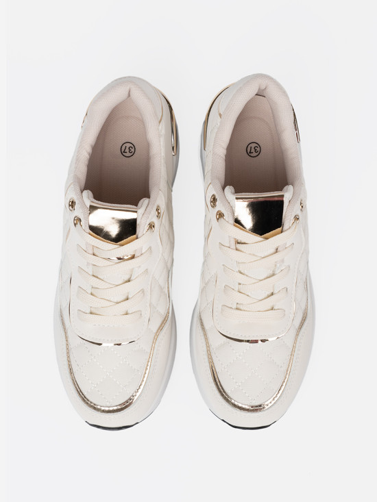Beige Sneakers mit glänzenden goldenen Akzenten