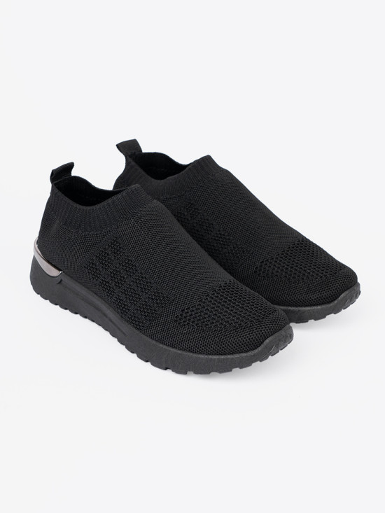 Schwarze sportliche Slip-On Sneakers mit textilem Obermaterial