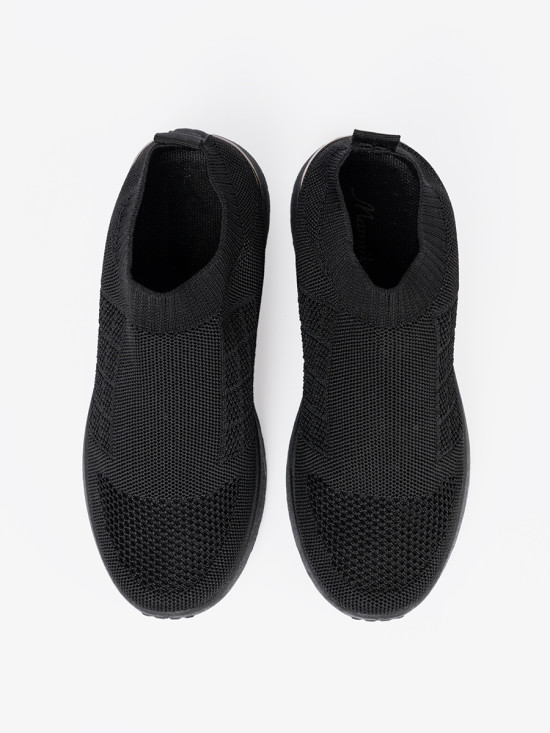 Schwarze sportliche Slip-On Sneakers mit textilem Obermaterial