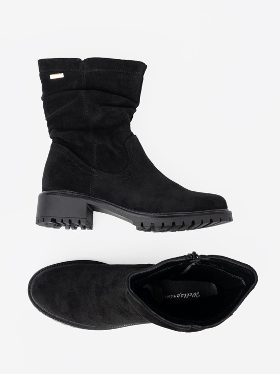 Schwarze Stiefeletten mit gerafftem Schaft und Reißverschluss