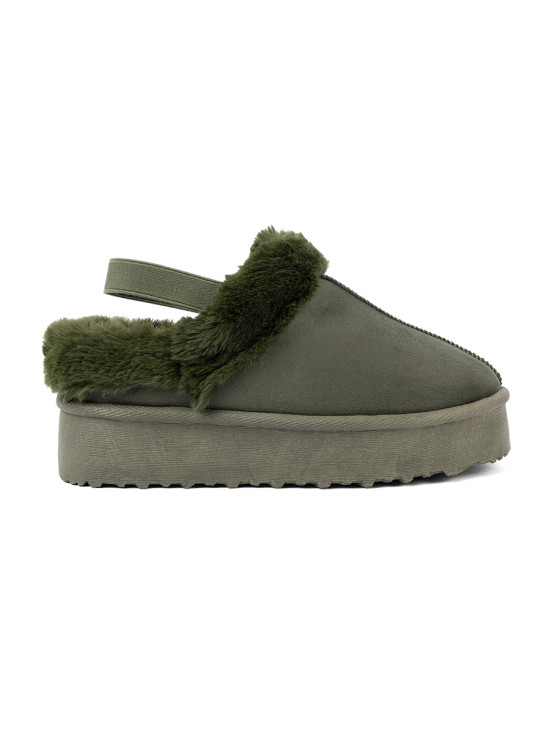 Dunkelgrüne Schneestiefel mit Fell