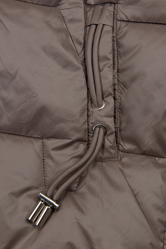 Winterjacke mit Fell, halbglänzend, Dunkelbeige