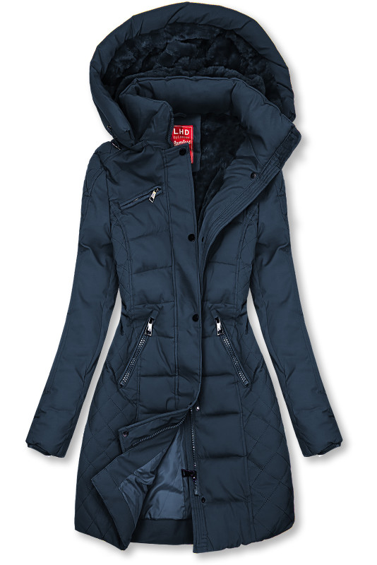 Warme Steppjacke mit Kapuze Dunkelblau