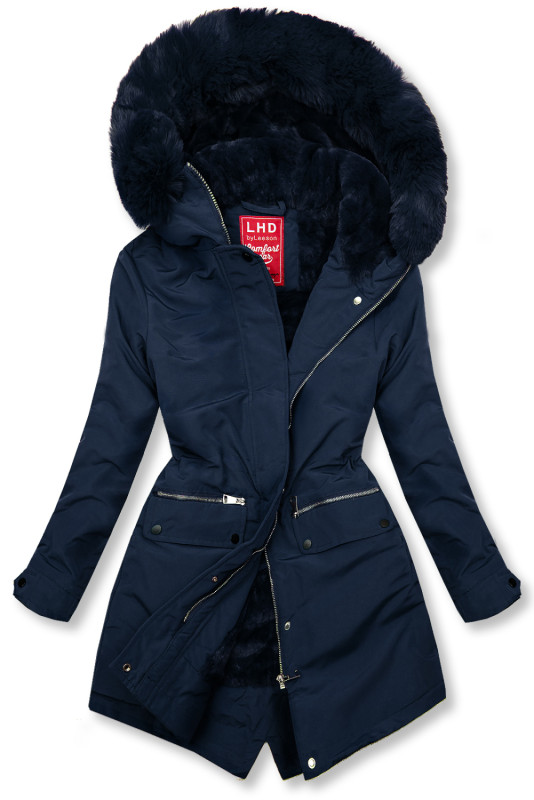 Winterparka mit Fellimitat dunkelblau
